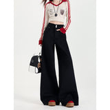 Black Wide-Legged Jeans Women's New High-Rise Large-Size Fat Mm Loose Apparent Thinness Feeling Without Tug Tug Tug Trousers