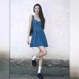 Girls Feel Klein Blue Dress Women Summer New Cute Reduced Age Small Man With Chic Sling Skirt
