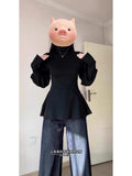 Fat MM Black Half-High Collar Long-Sleeved T-Shirt Girl Early Spring New Korean Version Of The Waist Thin High-End Feel Bottom Top