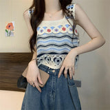 French Retro Sling Coat Hollow Hook Flower National Style Knitted Vest Women's Summer Seaside Holiday New Trend