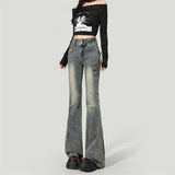 Vintage High-Rise Micro-Horn Jeans Women 2025 Autumn New Slim Slim Small Burst Horseshoe Trousers