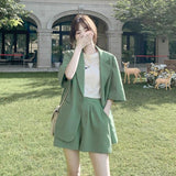 Suit Shorts Suit Women's Summer Leisure Thin Small Net Red Fried Street Design Sense Of Niche Ocean Two Sets