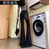 Black Slim High Waist Microhorn Jeans Women's New Winter Slenders