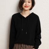 Wool Blended 2026 Autumn And Winter New Women's Loose Casual With Hat Jacket Solid Color Short Knitted Hoodie