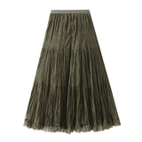 French Medium And Long Folded Mesh Dress Mid-Term Dress 2025 New A Word High-Waisted Fairy Dress Woman 8956
