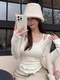 Pure Style Fake Two Long-Sleeved T-Shirt Girls Autumn Dress Inside The Bottom Shirt Design Sense Of Irregular Short Shirt