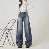 Vintage Blue Broad-Legged Jeans Women's Autumn Trend With A New Design High-Rise Hanging Scimiter Pants
