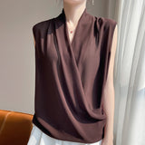 2025 Spring And Summer New Women's V Neck French Cross-Neck Fashion T-Shirt Sleeveless Short Simple Thin Top