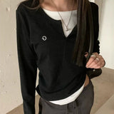 Sweetid School Sister ~ Fake Two Design With Long-Sleeved T-Shirts In The New Autumn And Winter Slimming Bottom Top