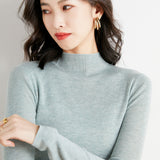 Fine-Woven Wool 2026 Autumn And Winter New Lady Body Half-High-Neck Solid Color Jersey Sweater