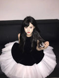 Sweet Ballet Style Dress Velvet Spliced Ponum Princess Dress Girl Summer Waist Thin Sleeveless Vest Dress