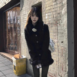 Rich Qianjin High-Level French Temperament Thick Thin Black Collar Coat Half-Dress Two Sets Of Women's Winter