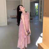 Large-Size Fat Mm Summer French Retro Gentle Wind Fake Two Hundred-Fold Sleeveless Vest Dress Featinized Long Dress
