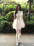Korean Design-Sensitive White Wave Dot Dress Summer New Fresh Fold Design Slimming Skirt