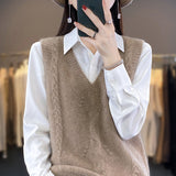 Wool Blending 2026 Autumn And Winter New Women's Clothing Jacket Short V Collar Knitted Vest Loose Stifling Sleeveless Shoulders