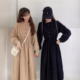 Spring And Autumn 2025 New Sweet Wood Ear Dress Female Students Long Sleeves Korean Version Of Thin Long A Skirt Tide