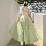 Vietnamese Minority French Holiday Style Light Green Sling Dress Women Summer Waist Thin Fairy Gas Big Swing Dress