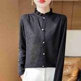 New Silk Velvet 2026 Spring And Summer New Women's Short Wooden Ear Half-High Tie Wnitted Shirt Knitted Bottom Shirt Top