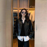 Black Short PU Small Leather Coat Women 2025 Spring And Autumn New Korean Version Of The Fashion Retro Curry Jacket Top