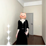 French High-Grade Black Polo Shirt Dress Dress Woman 2025 New Autumn Wearing Two Long Skirts