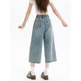Relaxing Waist Eight-Point Jeans Women 2026 Summer Thin Size Fat Mm High Waist Thin Loose Legs Trousers