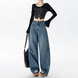 Vintage Scimits Jeans Women 2025 Winter New High-Rise Loose Straight-Legged Scyter Pants