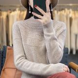 Wool Blended 2026 Autumn And Winter New Women's First-Line Ready-To-Wear Half-High-Necked Scribble Warm Knitted Bottom Sweater