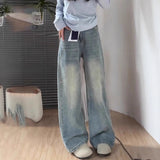 Small Retro Light-Colored Broad-Legged Jeans Women High-Rise Loose Thin Straight Trousers Tug Trousers