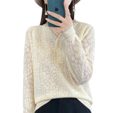 Fine-Woven Wool 2026 Autumn And Winter New Women's Short V-Neck Lace Loose Nail-Pind Jersey Knitted Sweater