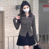 French Gray Stew Stew Stew Jk Shirt Women Spring Design Long-Sleeved Shirt Bottom Shoulder