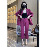 Large-Size Net Red Suit Suit Female New Temperament Casual High-Waisted Coat Thin Seven-Point Fashion Two-Piece