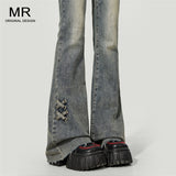 Vintage High-Rise Micro-Horn Jeans Women 2025 Autumn New Slim Slim Small Burst Horseshoe Trousers