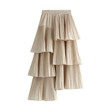 Autumn And Winter Korean Version Asymmetrical Folded Cake Dress Girl With Long Lotus Leaves Side Irregular Skirt 8255