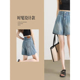 Open-Fork Denim Shorts Women Summer 2026 Thin New High-Waist A Word Loose Small Irregular Shorts
