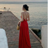 Sanya Tourist Holiday Out Of The Seaside Red Beach Dress 2026 Summer Show Back Dress Sling Skirt Dress Dress