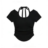 Pure Style Unique Short-Sleeved T-Shirt For Girls Summer New Hanging Neck Design Small Short Hottie Top
