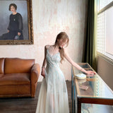 New Mint Green Mesh Dress Fairy-Style Seaside Lace Summer Sling Skirt