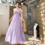 French High-End Heavy Industry Diamond Hanging Neck Hanging Dress Women's New Summer Waist Thin Holiday Dress