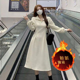 Tea Break French Polo Collar Spring Dress Women Spring And Autumn Gentle Feeling Waist Temperament Thin Inside Long Dress