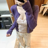 Two Sets Of Purple Texture Knitted Cardigan Spring And Summer 2026 New Loose Sweater + Broken Flower Sling