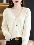 Wool Blended 2026 Autumn And Winter Women's New Loose V-Neck Solid-Color Short Top Knitted Cardigan Sweater Coat