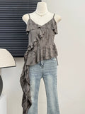 Vintage Irregular Lotus Edge Splicing To Do Old Worn Sling Sling Vest Women's Summer Design Unique Special To The Top