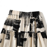Spring And Summer Ink Doodle Print Skirt Bohemian A Word Umbrella Skirt Pony Long Skirt 2302-2