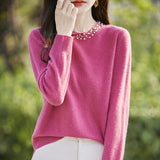 Wool Blended 2026 Autumn And Winter New Women's Round Neck Nails Loose Long-Sleeved Jacket Short Knitted Sweater Bottom Shirt