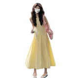 French Light Yellow Sleeveless Vest Sling Dress Female Schandeed Dambamine Bright Xinjiang Seaside Vacation Long Dress
