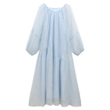 Gentle And Lazy Style French Irregular Splicing Long Sleeve Dress Women Spring And Autumn Loose Thin Lantern Sleeve Long Skirt