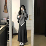 Two-Piece / Suit Korean Retro Small Man With Irregular Cloak Knitted Sweater + Fishtail Half-Body Dress