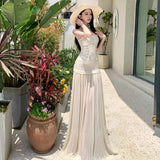 French Beauty Holiday Slid Splicing Bra Dress Women Summer Seaside High-End Feeling Thin Dress