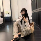 Lazy Wind Leisure Thin Long-Sleeved T-Shirt Girl Spring Small Loose Thin White Knitting Top