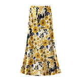 2025 New Fashion Tight Waist Retro Print Hanging Half-Body Skirt Fishtail Skirt Holiday Style 9939
